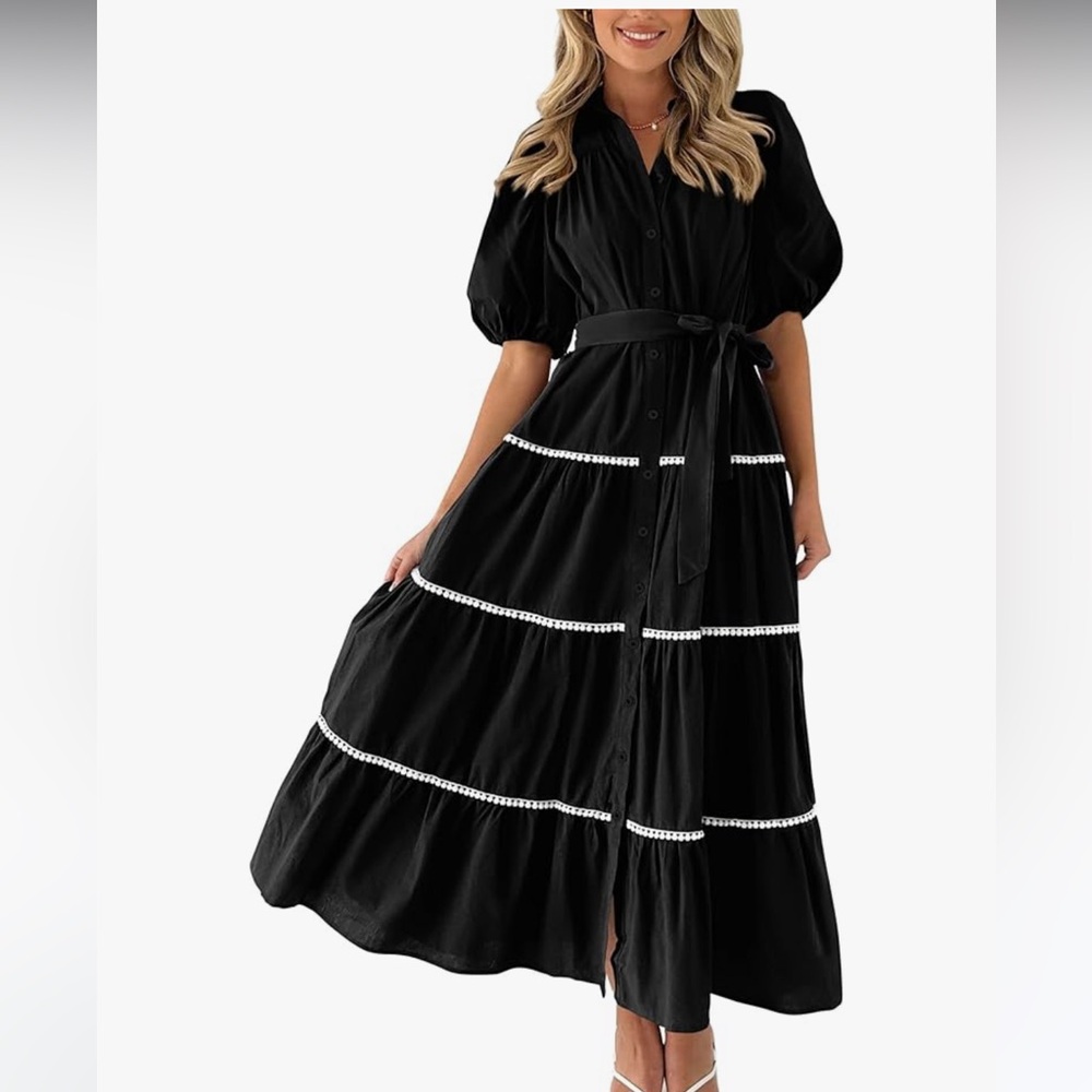 Chic Black Midi Dress with White Detailing